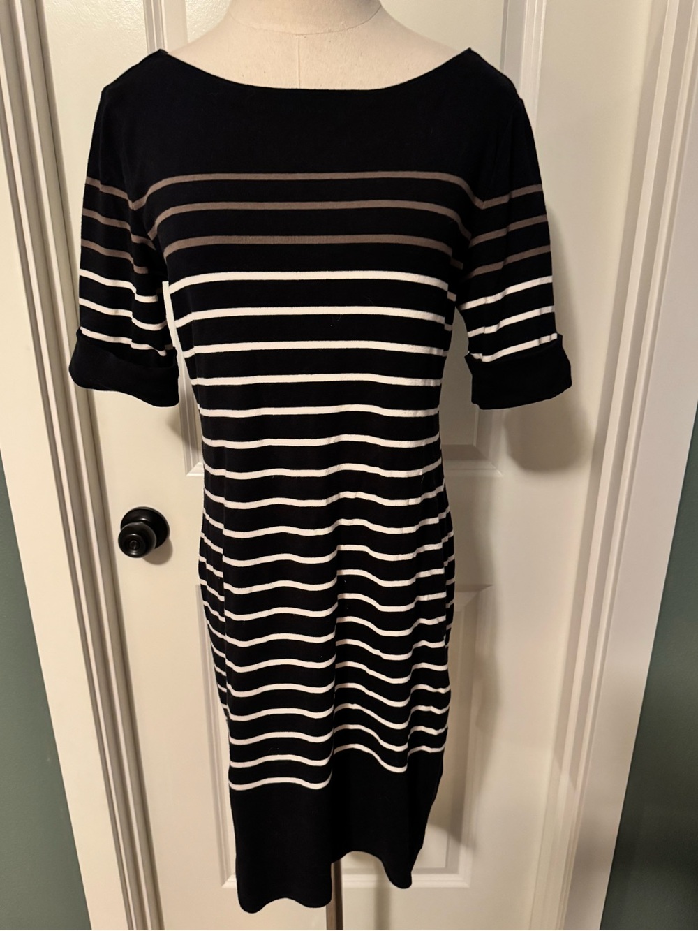 Karen Scott Black and White Striped Midi Dress